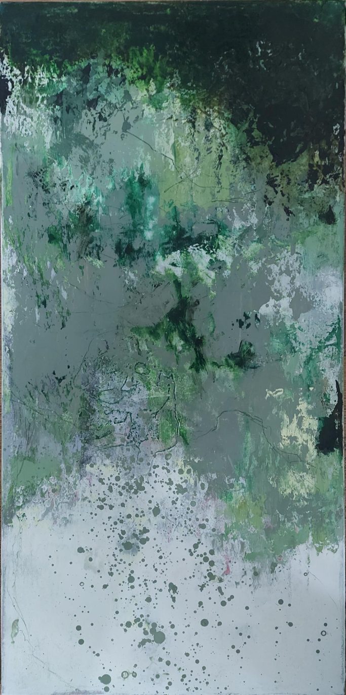 'Clash of the Ash', Mixed media on canvas, framed: 84x44 cm, £625