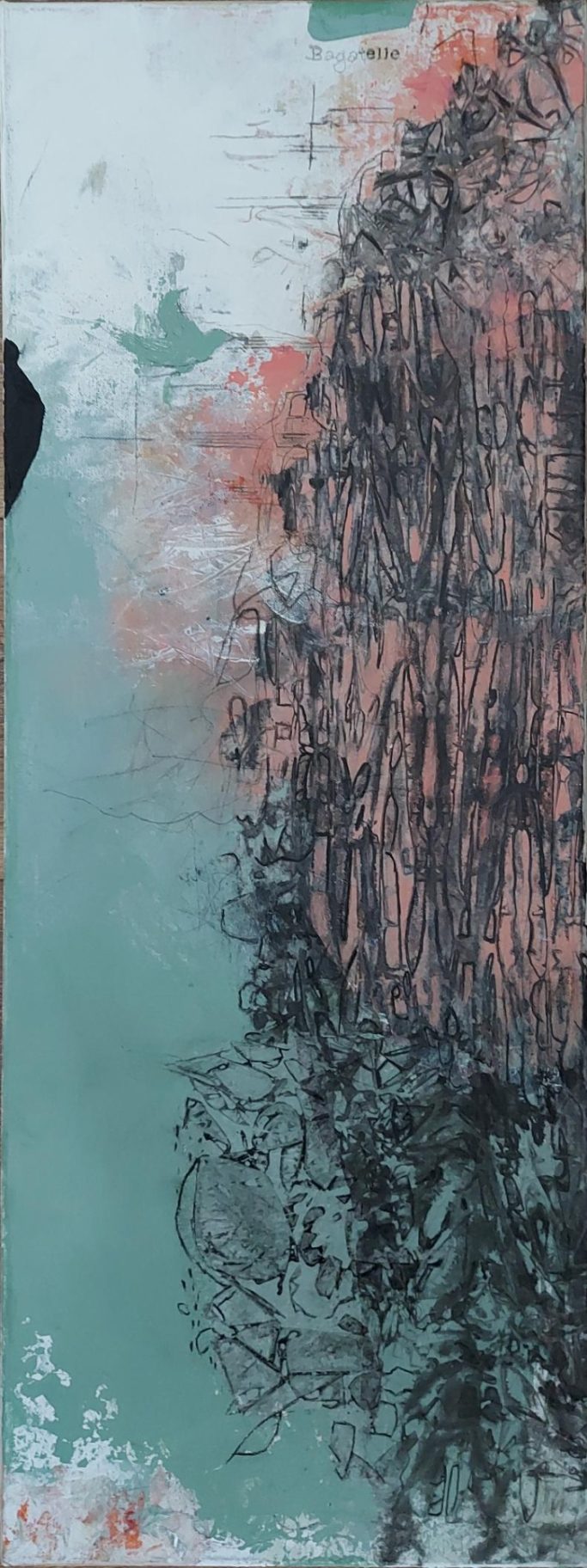 'Bagatelle', Mixed media on canvas, framed: 84x34 cm, £495